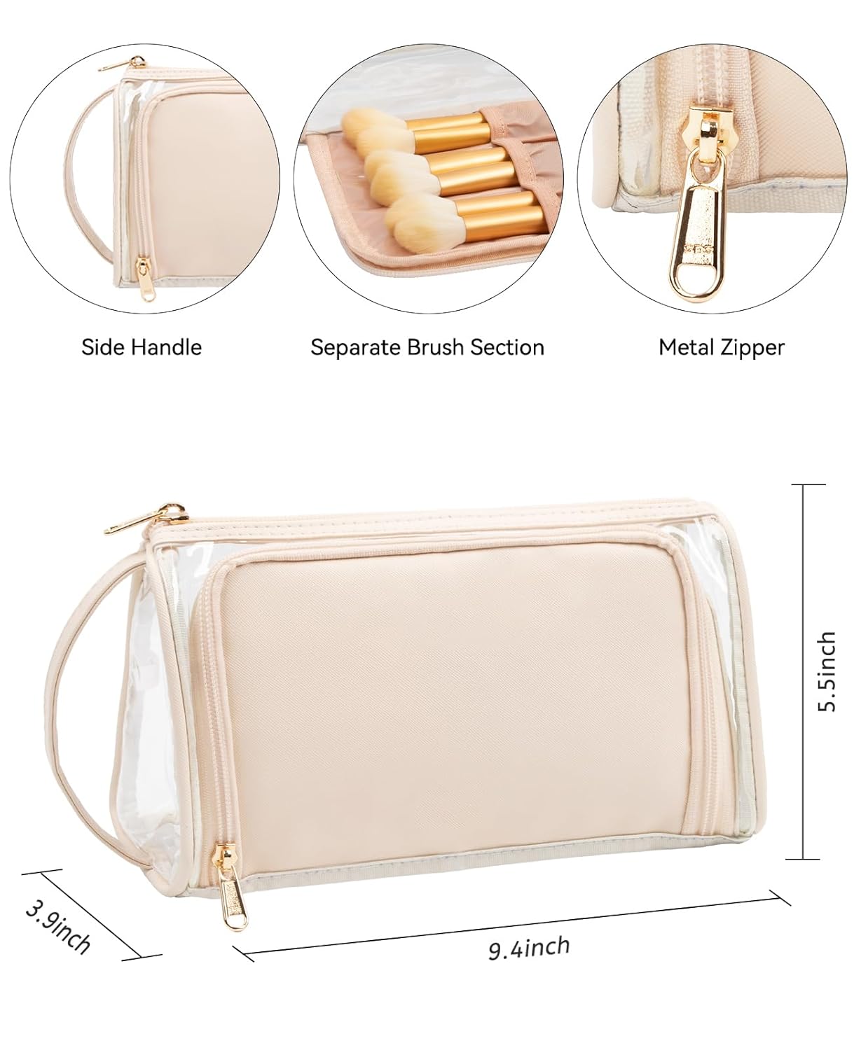 CUBETASTIC Bolsa de maquillaje transparente, estuche de cosméticos transparente, bolsa de maquillaje de viaje con cremallera, bolsa de aseo pequeña