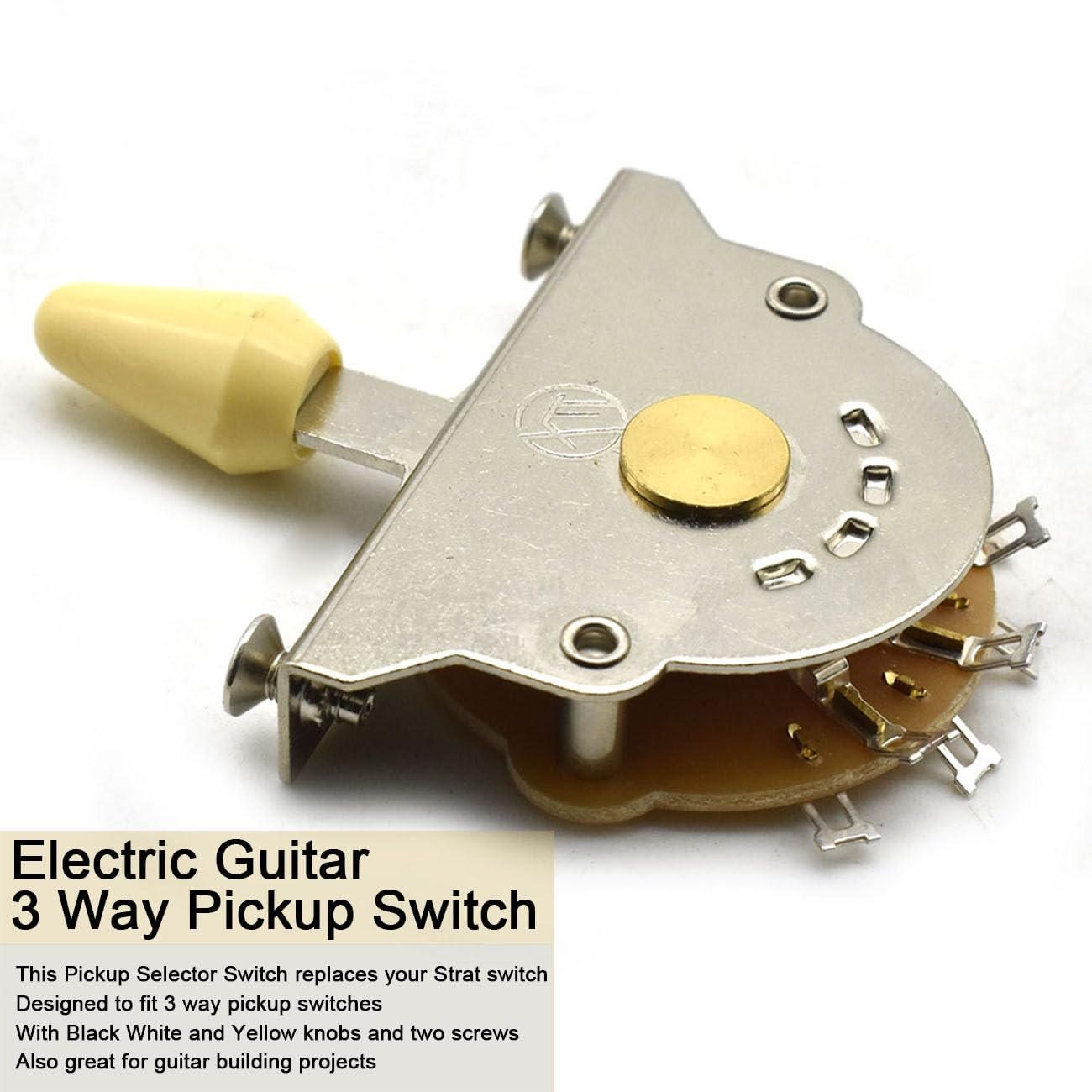 Interruptor selector de pastilla de 3 vías para guitarra eléctrica, con perilla negra, blancaamarilla para guitarra eléctrica Fender de 8 patas (3