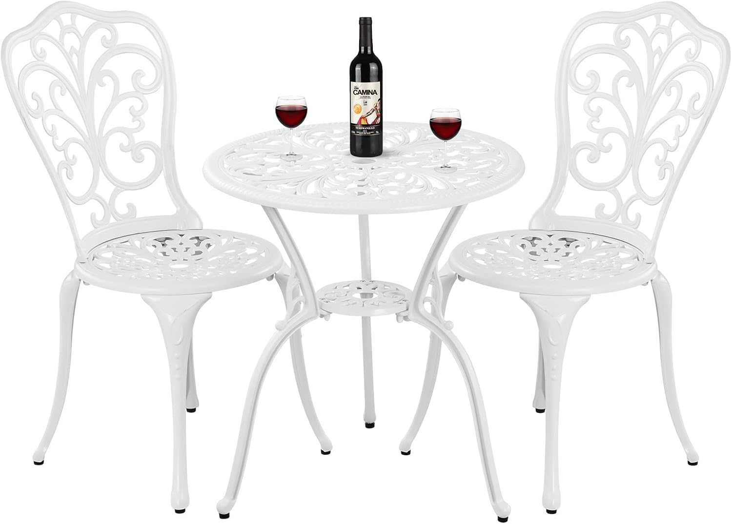 Bistro – Juego de 3 piezas de aluminio fundido para exteriores con agujero para paraguas, juego de mesa y sillas de bistró para todo tipo de clima,