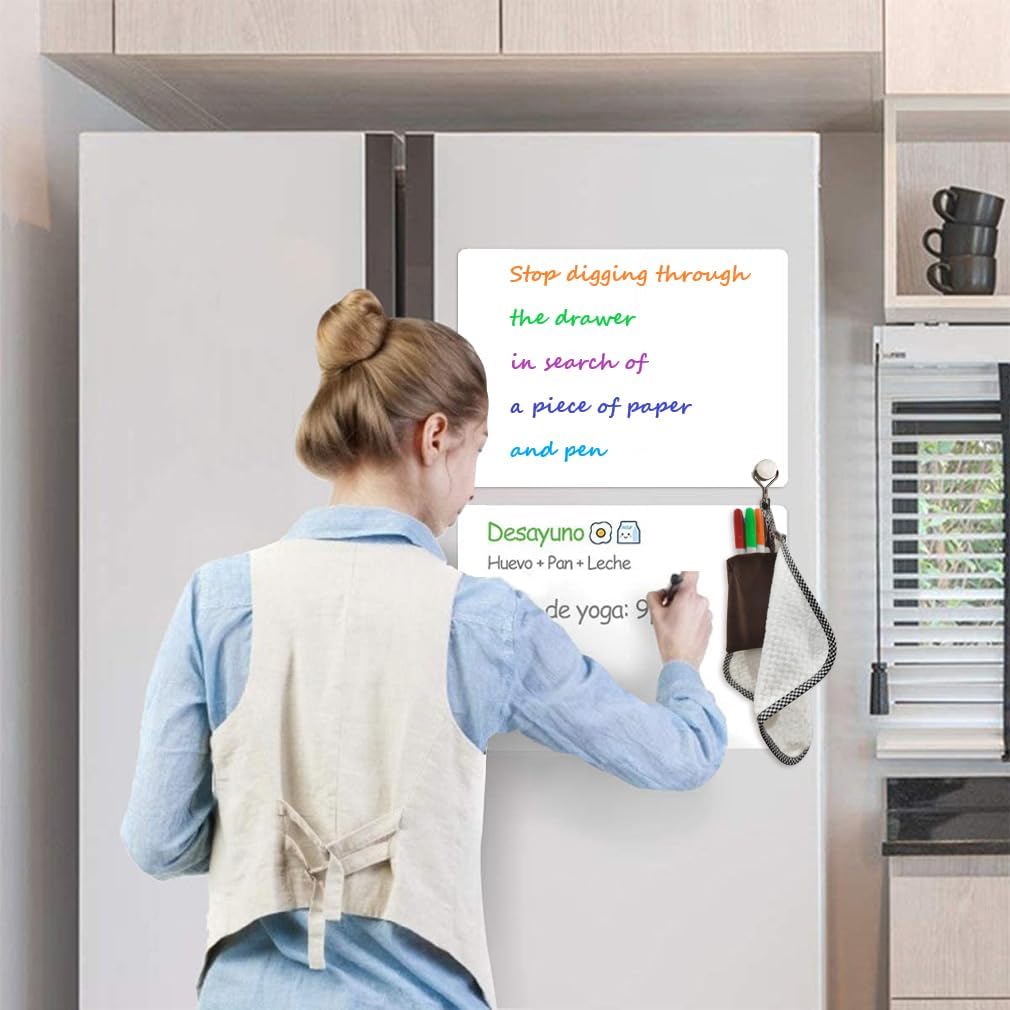 YayaCat 2 hojas magnéticas de borrado en seco de 12 x 8 pulgadas para refrigerador, organizador de pizarra blanca y planificador para cocina, con