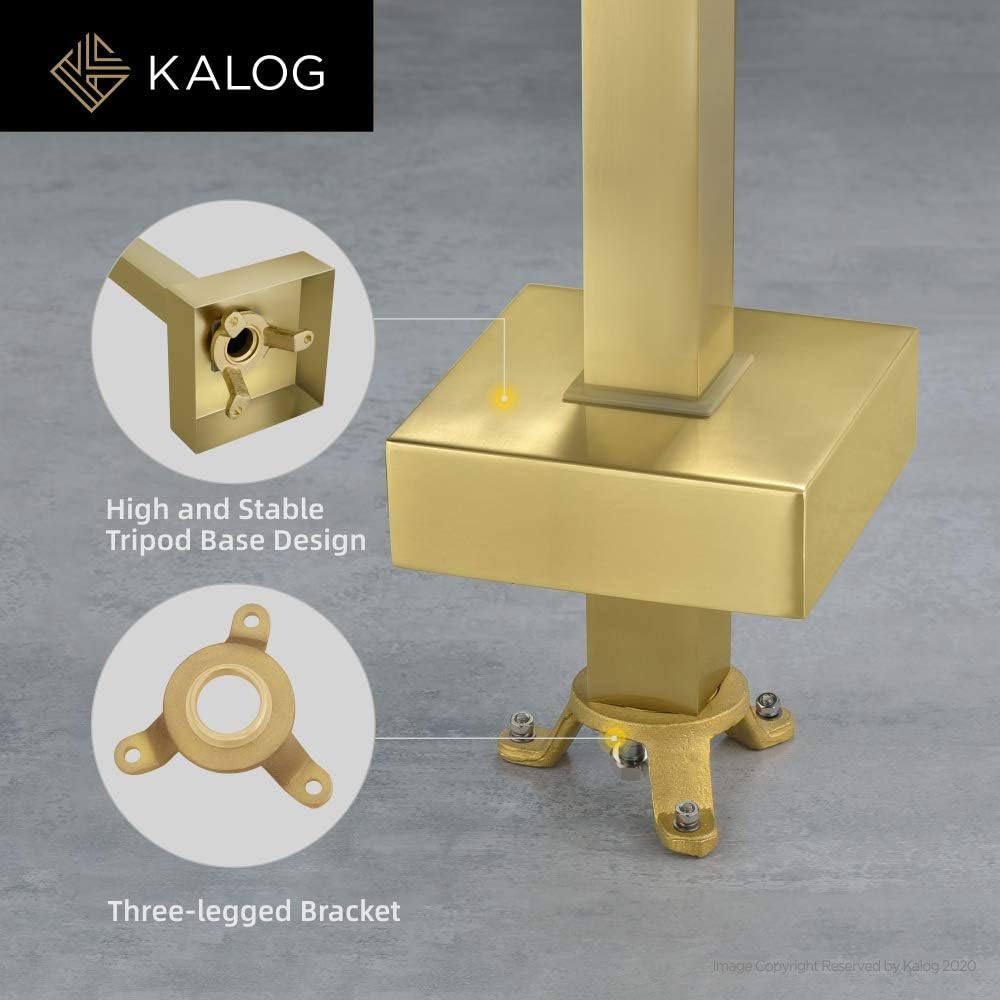 Kalog Grifo de bañera independiente de una sola manija con ducha cuadrada de mano (dorado cepillado)