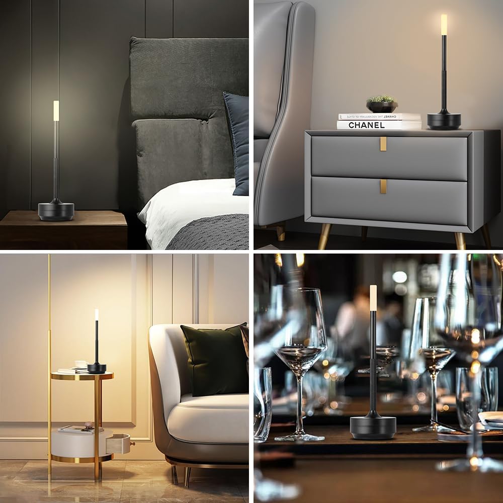 Lámpara de escritorio portátil de metal, lámpara de mesa LED inalámbrica, lámpara recargable de control táctil de 3 colores, lámpara de escritorio