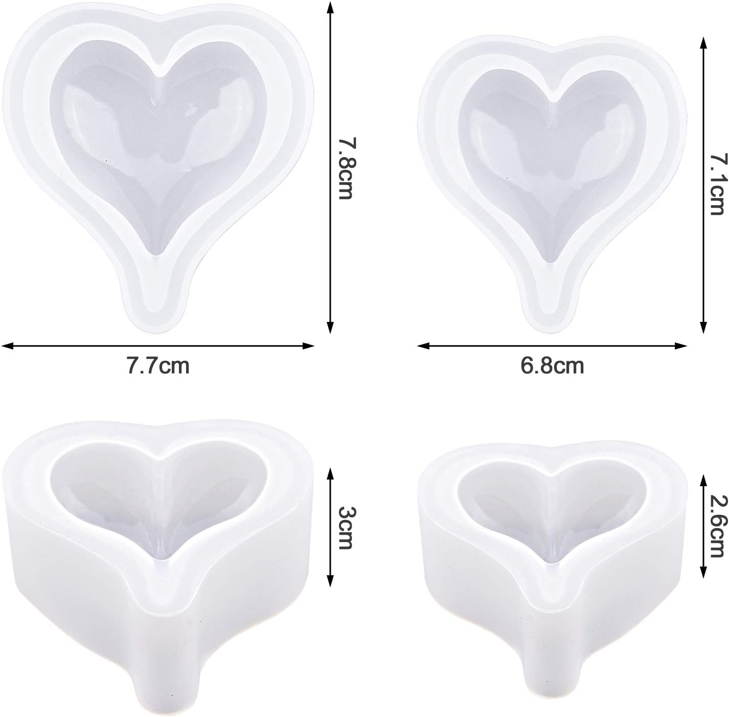 WANDIC 3 moldes de resina epoxi de corazón de amor, moldes de silicona hechos a mano para manualidades, decoración de fondant y fabricación de