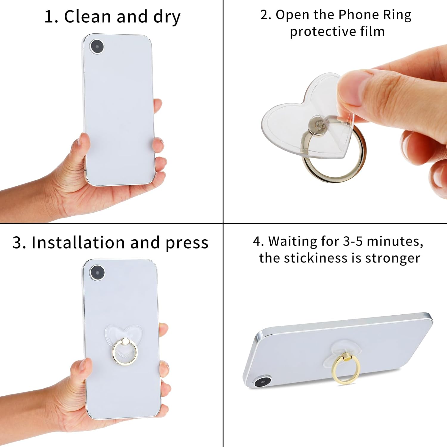 Soporte transparente para anillo de teléfono celular, 4 unidades, agarre transparente para teléfono, rotación de 360 grados, para la mayoría de