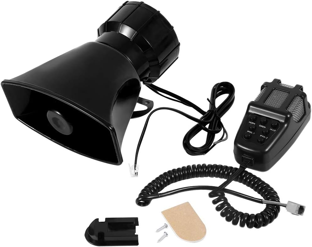 Sirena de cuerno fuerte, sirena de cuerno fuerte de 12 V, 7 sonidos cuerno con micrófono sistema de altavoces PA para coche, barco, furgoneta, camión