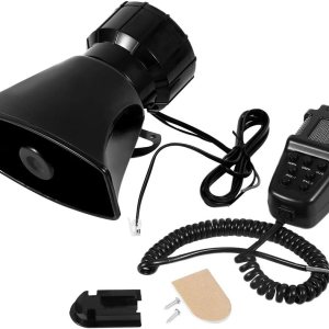 Sirena de cuerno fuerte, sirena de cuerno fuerte de 12 V, 7 sonidos cuerno con micrófono sistema de altavoces PA para coche, barco, furgoneta, camión Sirena de cuerno fuerte, sirena de cuerno fuerte de 12 V, 7 sonidos cuerno con micrófono sistema de altavoces PA para coche, barco, furgoneta, camión
