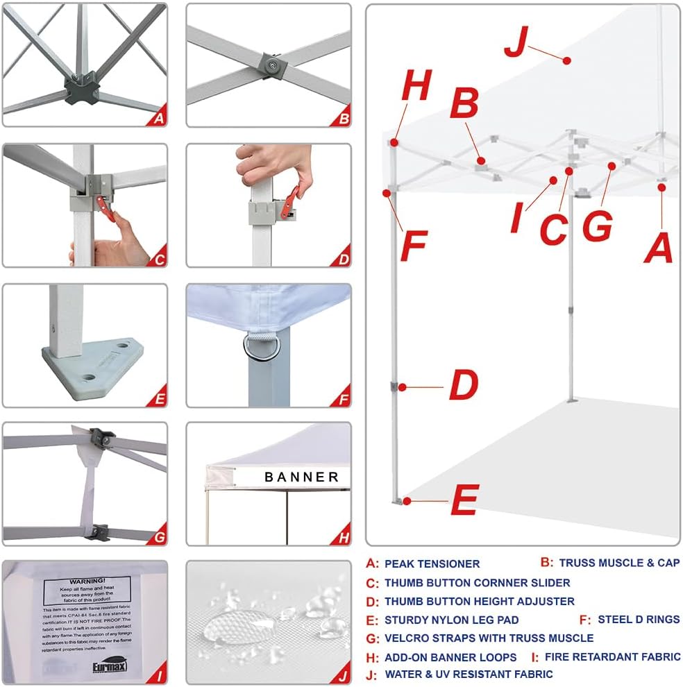 Toldo Eurmax comercial de 3 m x 3 m, carpa para armar, toldos para fiestas en exteriores con 4 paredes laterales desmontables, con cierres, y bolsa