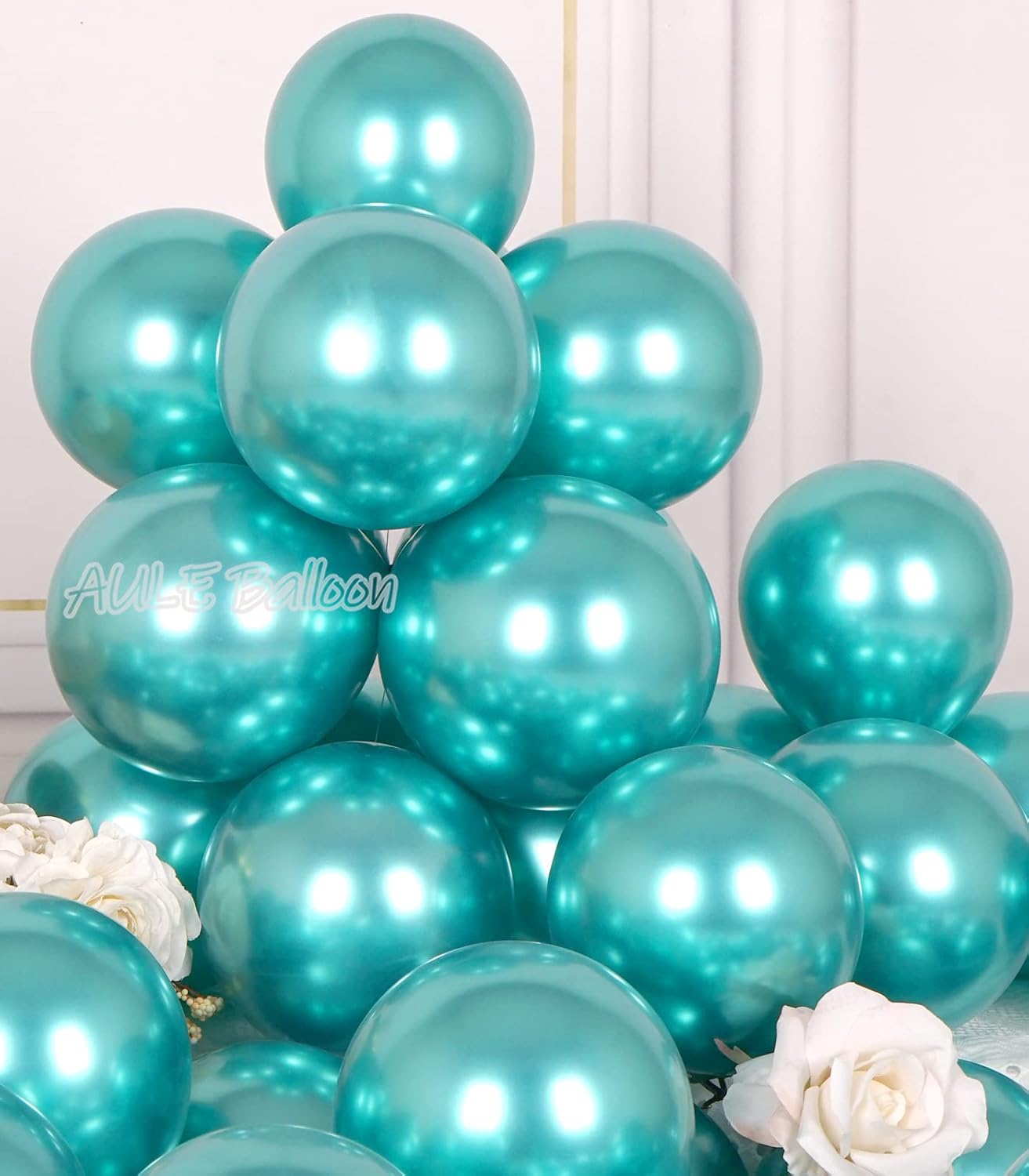 AULE Globos verdes metálicos de 5 pulgadas, 50 globos de látex verde, cromado, helio, brillante, grueso, decoración perfecta para fiestas, bodas,