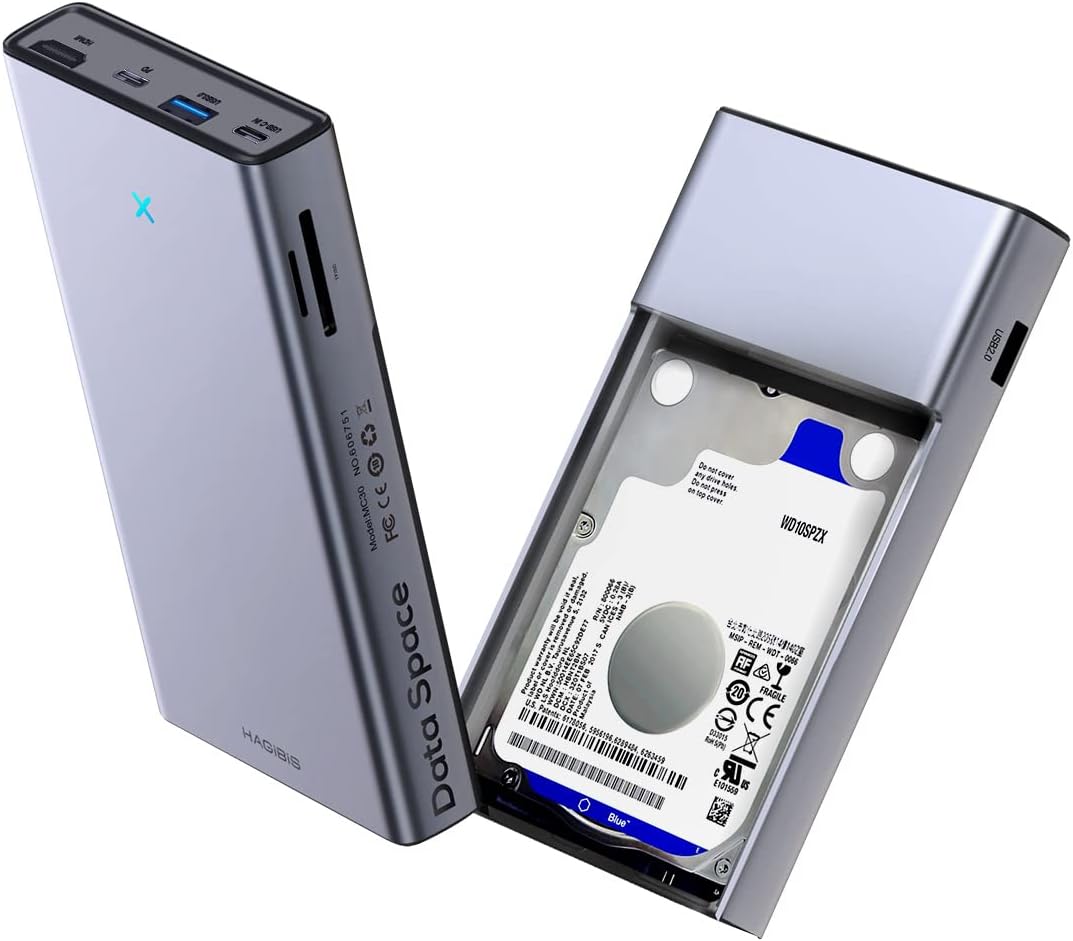 Hagibis Concentrador USB-C con carcasa para disco duro, estación de acoplamiento tipo C 2 en 1 y carcasa para disco duro externo SATA de 2.5