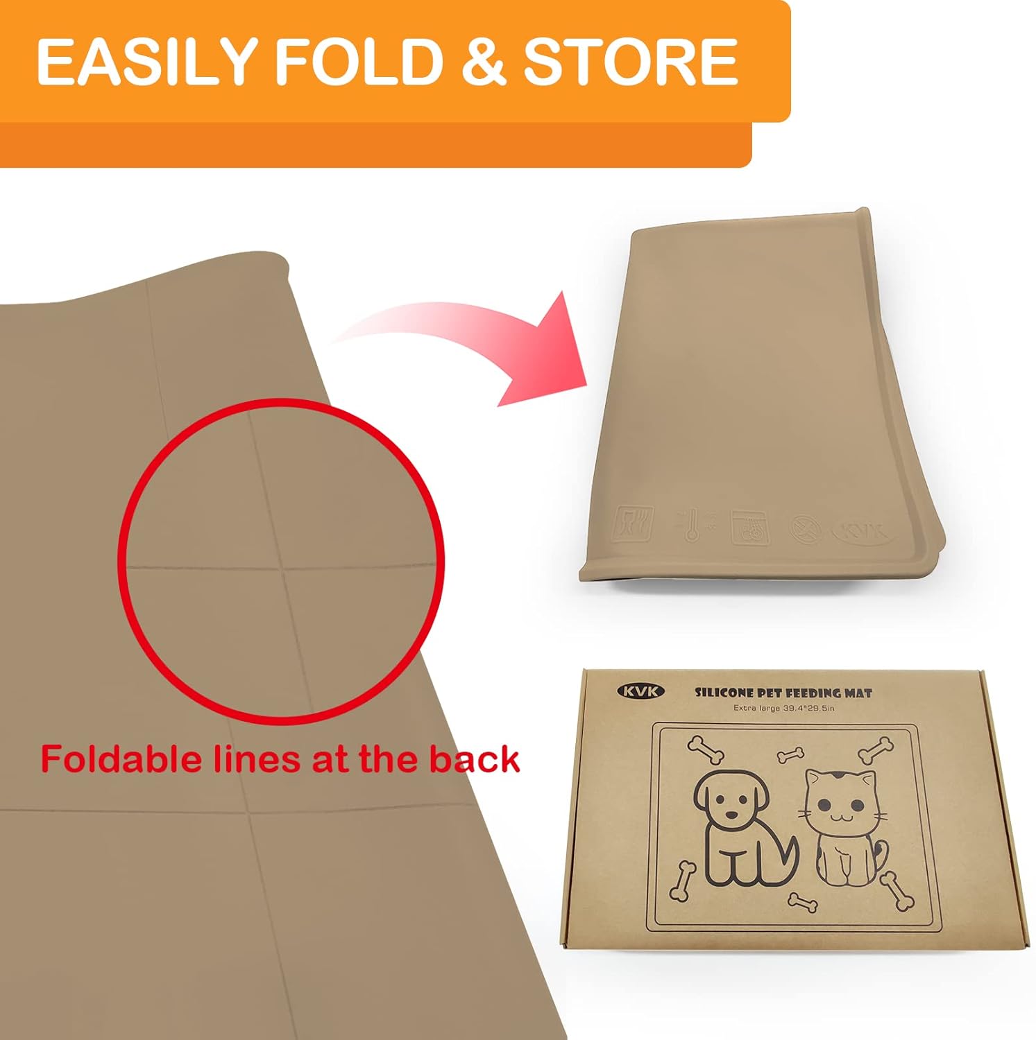 KVK Tapete de agua para perros de 39.4 x 29.5 pulgadas, extra grande, tapete de silicona para cuencos para perros, impermeable, antideslizante,
