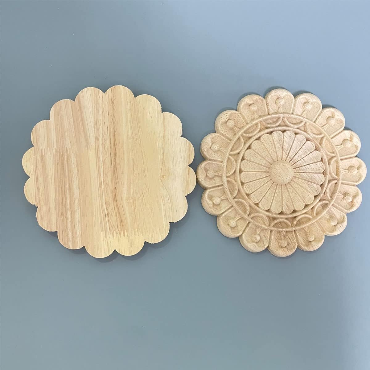 2 apliques de madera de 5.9 pulgadas redondos decorativos tallados en madera y onlays para muebles (redondo 1 5.9 pulgadas)
