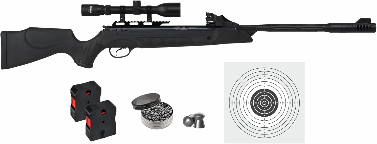 Hatsan SpeedFire (Magnum 1250) – Rifle de aire, color negro con paquete de objetivos de papel Wearable4U y pellets incluidos