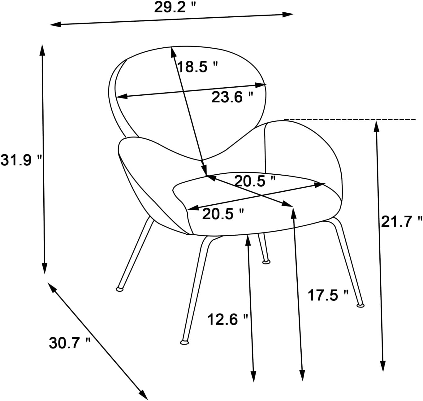 TRIPLE TREE Silla decorativa de sherpa, sillón tapizado de piel sintética con patas de metal negro y almohadillas ajustables para los pies, cómoda