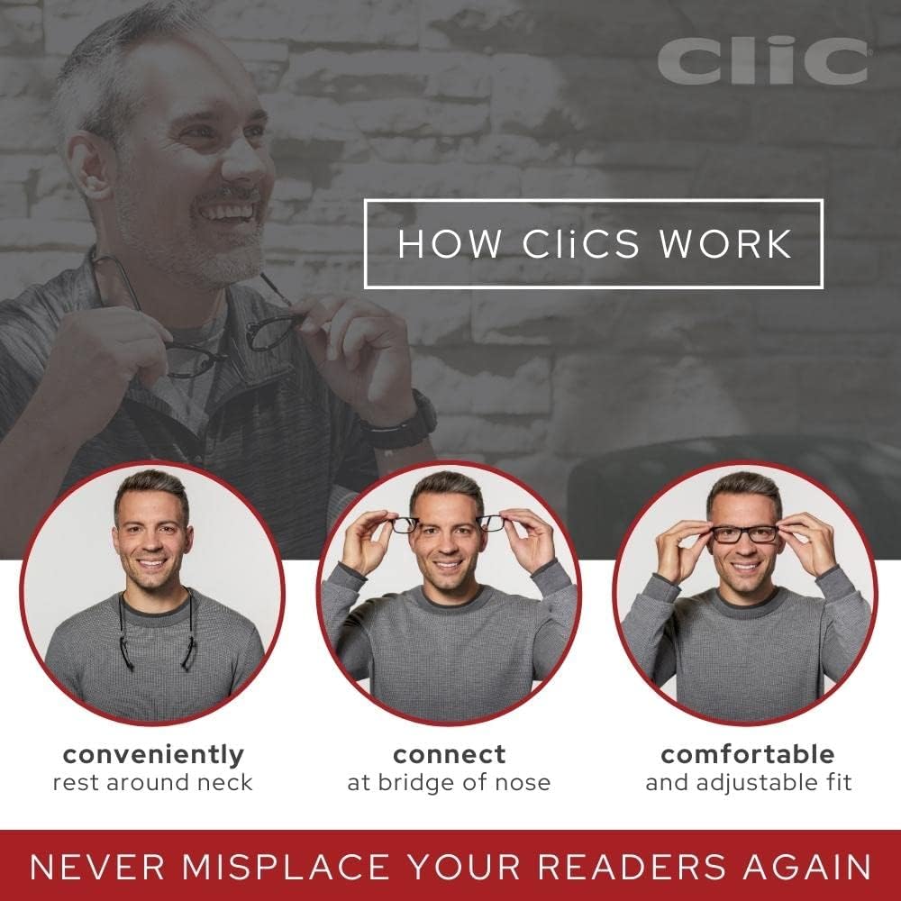 Clic Lentes de lectura magnéticos, lectores de computadora, lentes reemplazables, patillas ajustables, clásicos, (S-M, tortuga mate, aumento de 3.00)
