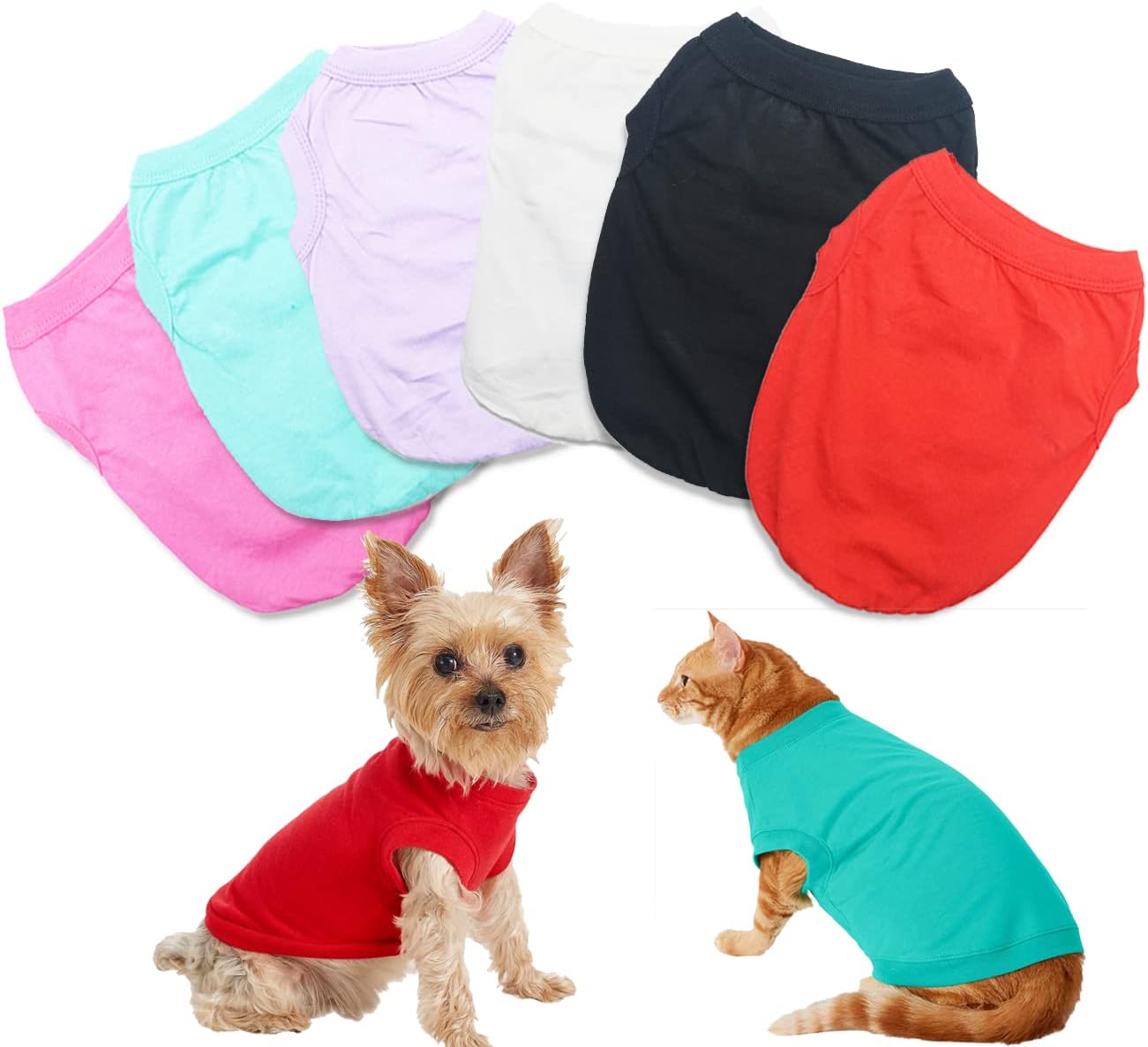 Paquete de 6 camisetas de Yorkie para perros extra pequeños, 100% algodón, ropa para cachorros, ropa de chihuahua en blanco, camiseta para cachorros