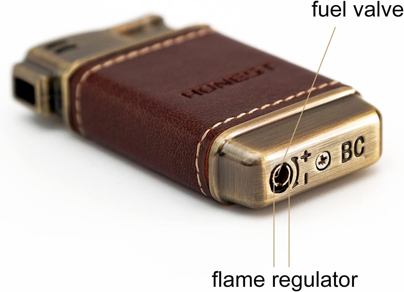 SMKOLIN Encendedor de tubo pequeño de cuero suave llama interior butano recargable (sin gas) (marrón)