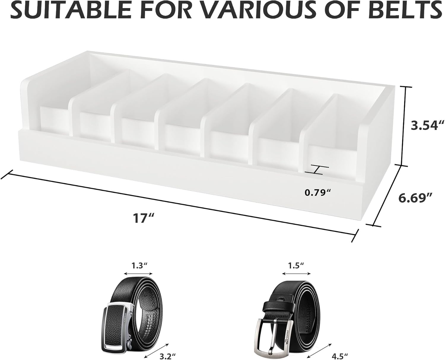 Caja organizadora de almacenamiento de cinturones, organizador de cinturón de bambú de 7 rejillas para armario, estantes de madera para colgar