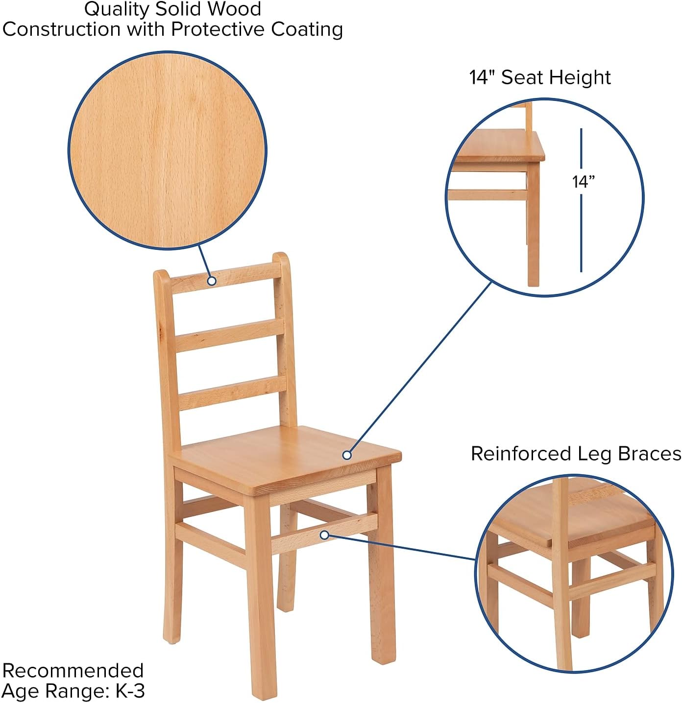 Flash Furniture Kyndl – Juego de mesa y silla de madera maciza natural para niños, para aula, sala de juegos, cocina