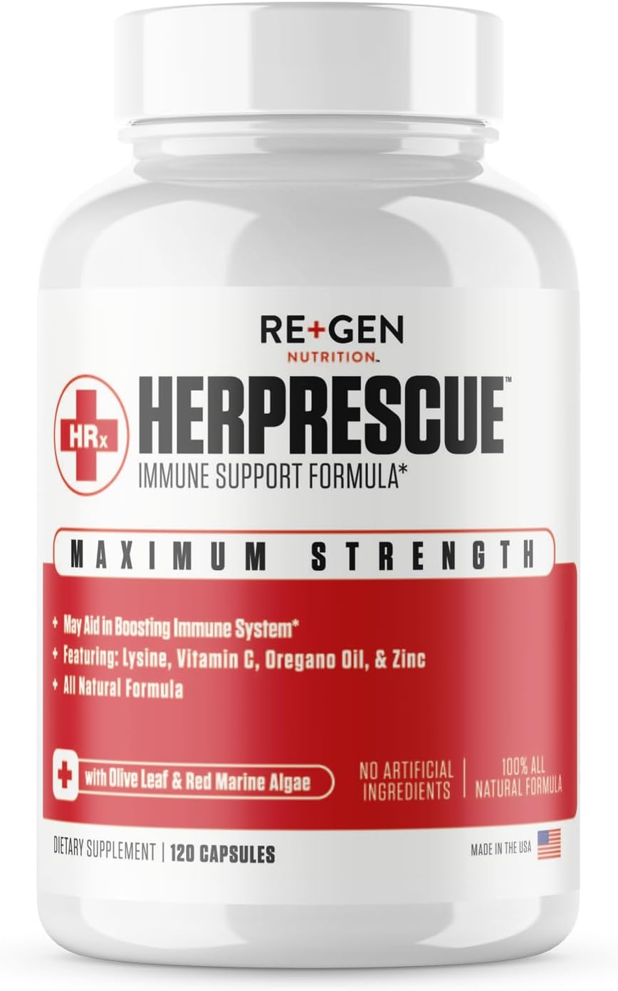 HERPRESCUE Suplemento de apoyo para brotes, cuidado del herpes labial para adultos, cápsulas naturales con zinc, vitamina C y L lisina aminoácido