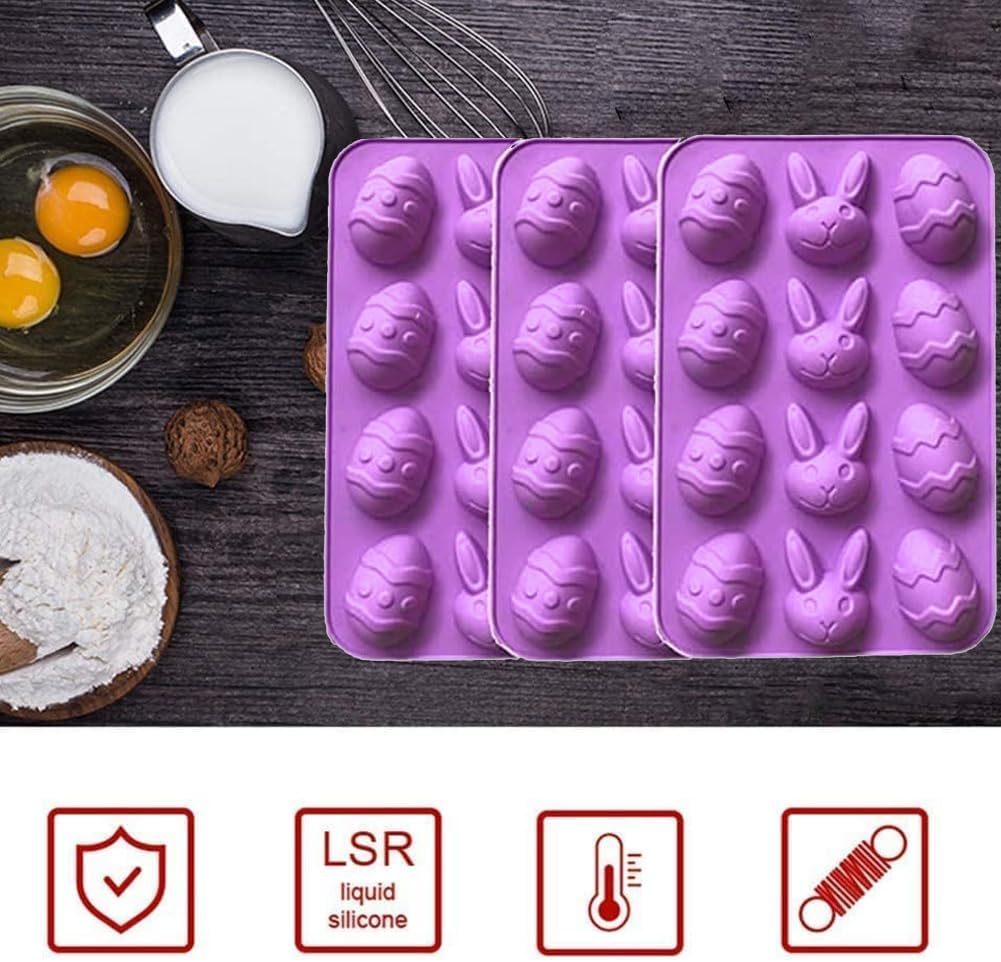 BAOLA Moldes de caramelo de chocolate con 12 cavidades, molde de silicona para fondant de huevo de Pascua para decoración de pasteles, suministros