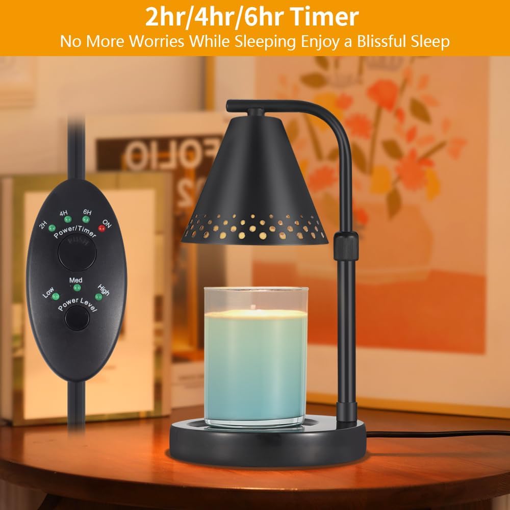 kobodon Lámpara calentadora de velas con base de mármol, calentador eléctrico regulable con temporizador, calentador de velas de metal para velas