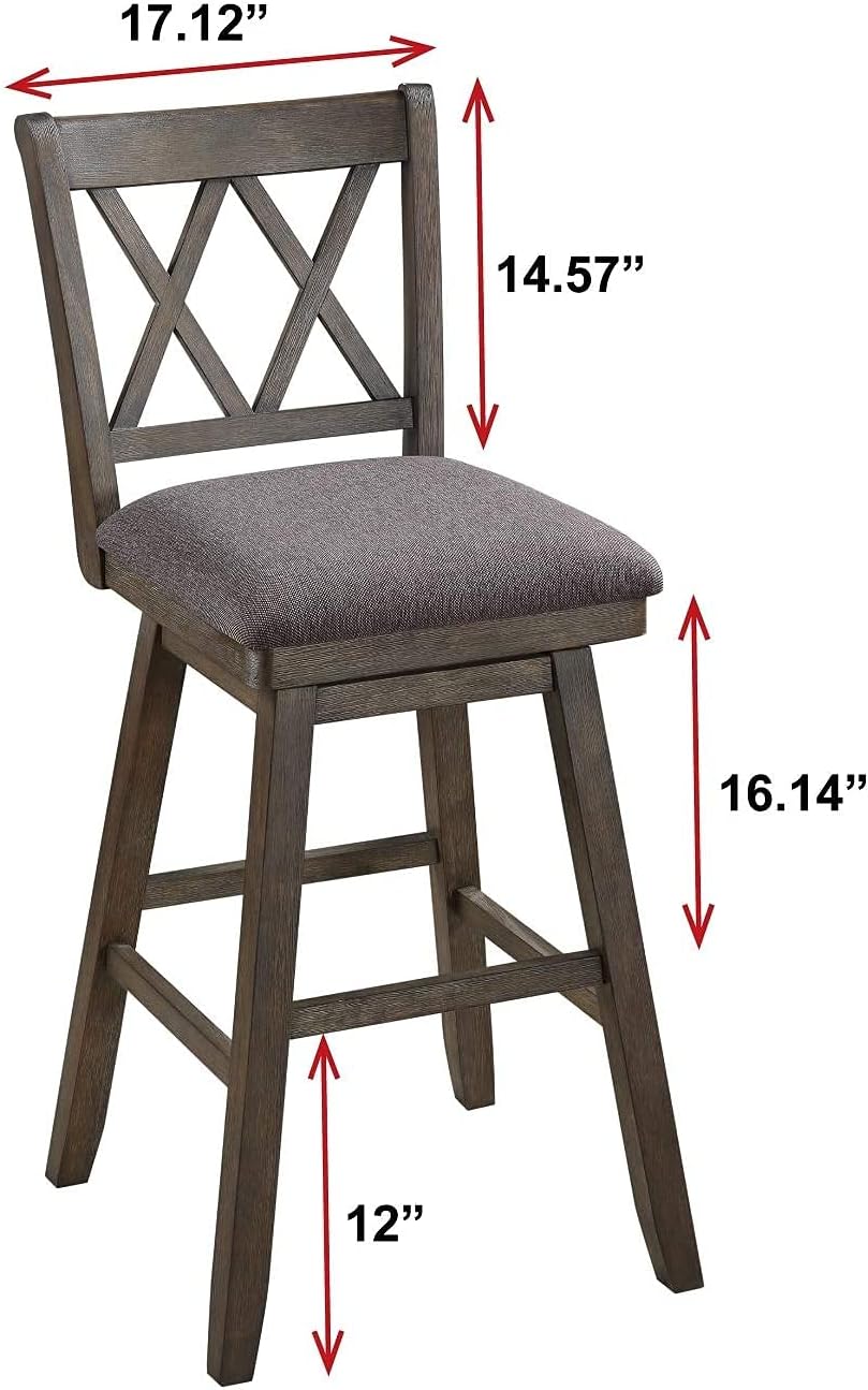 Home Brookline – Taburete giratorio de bar con mecanismo de giro de 360, taburetes rústicos de granja para encimera de cocina con cojín, altura del