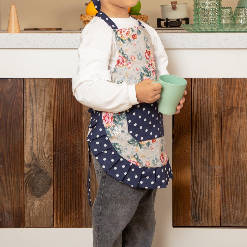 NEOVIVA Delantales de cocina para niñas pequeñas con bolsillos, adorables delantales de algodón para niñas pequeñas