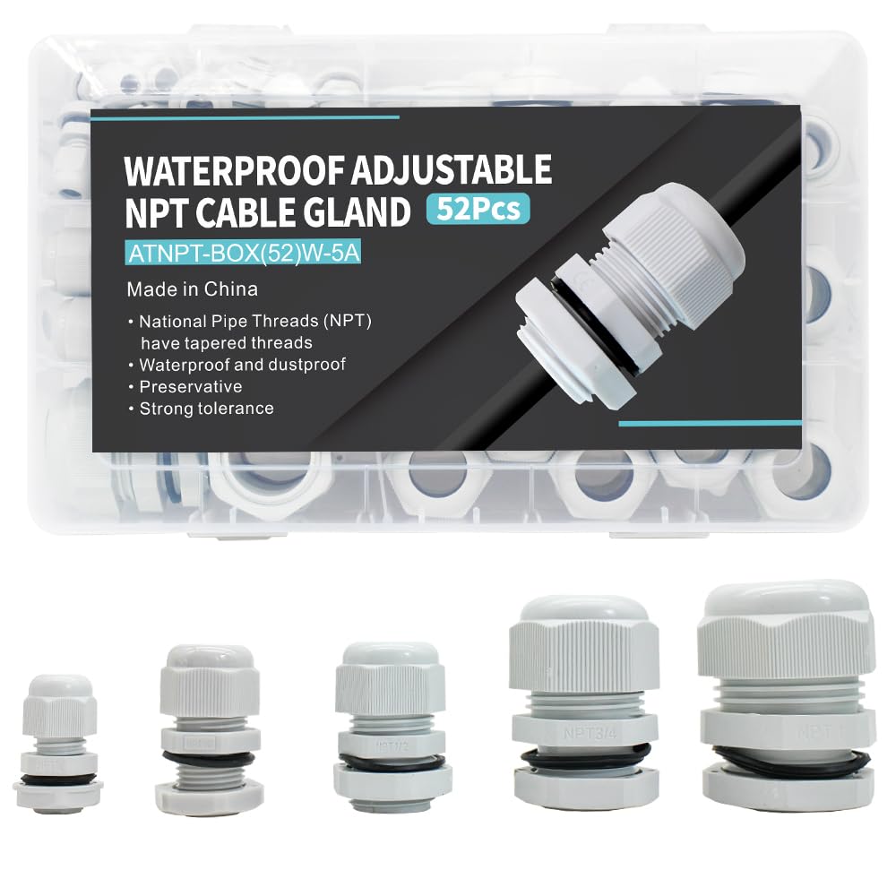 Kit de prensaestopas tipo NPT de 14″, 38″, 12″, 34″, kit de fijación de cables y conectores – IP68 para caja de conexiones impermeable y alivio de