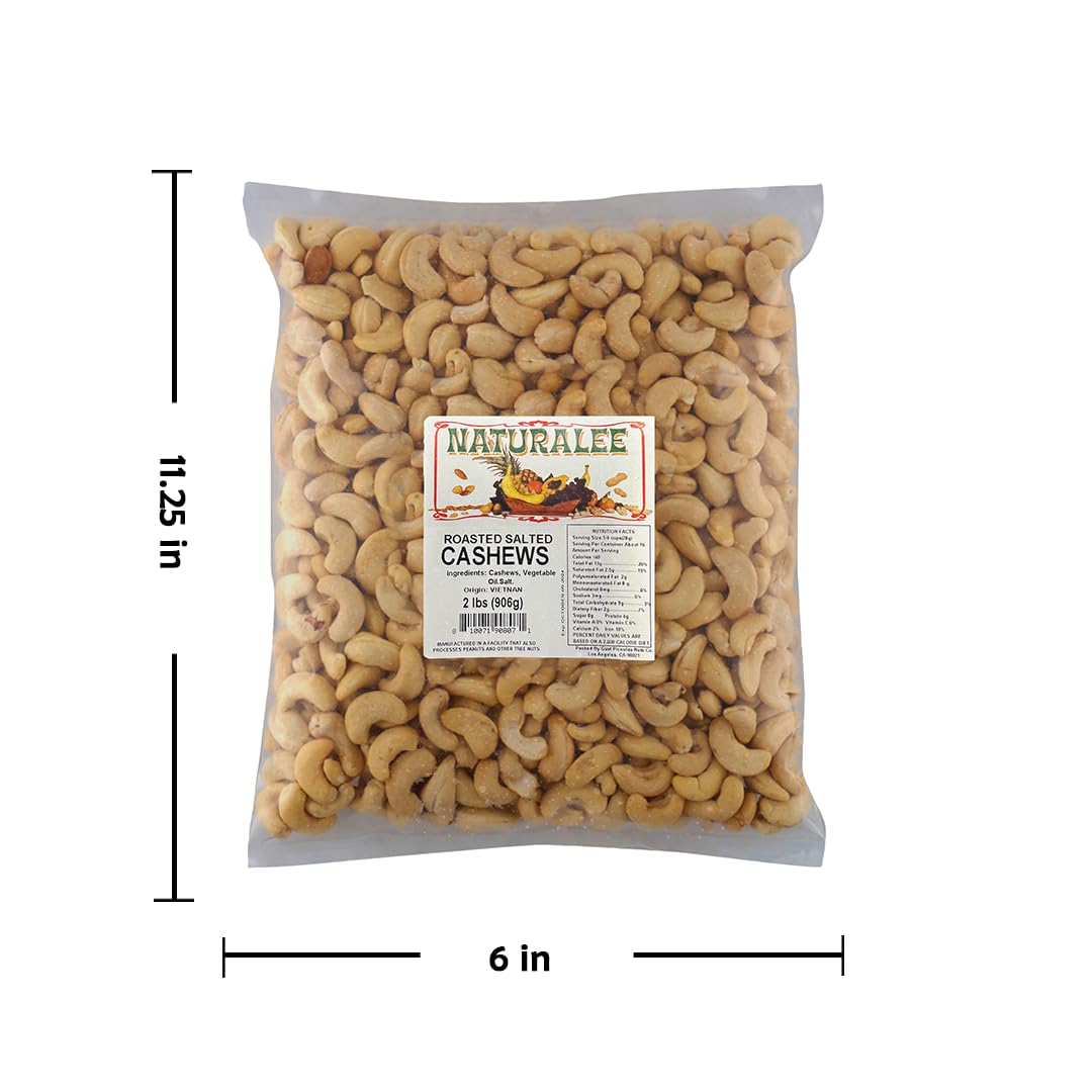 Naturalee Anacardos 2 libras – Asado, salado – Bocadillo natural saludable para el corazón