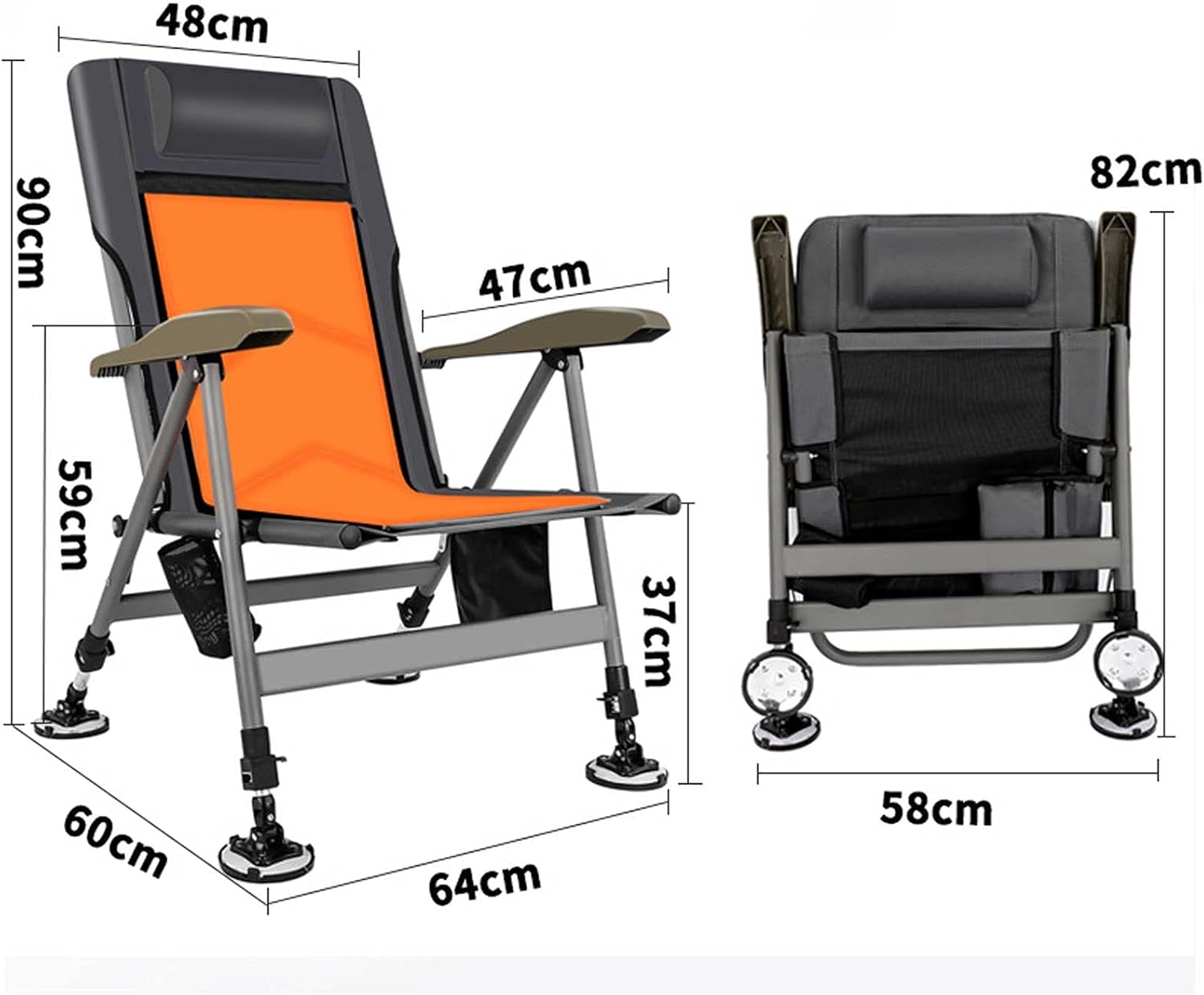 TEmkin Silla reclinable, silla de pesca portátil, asiento de camping plegable, sillón fuerte, respaldo ajustable, disponible en todas las