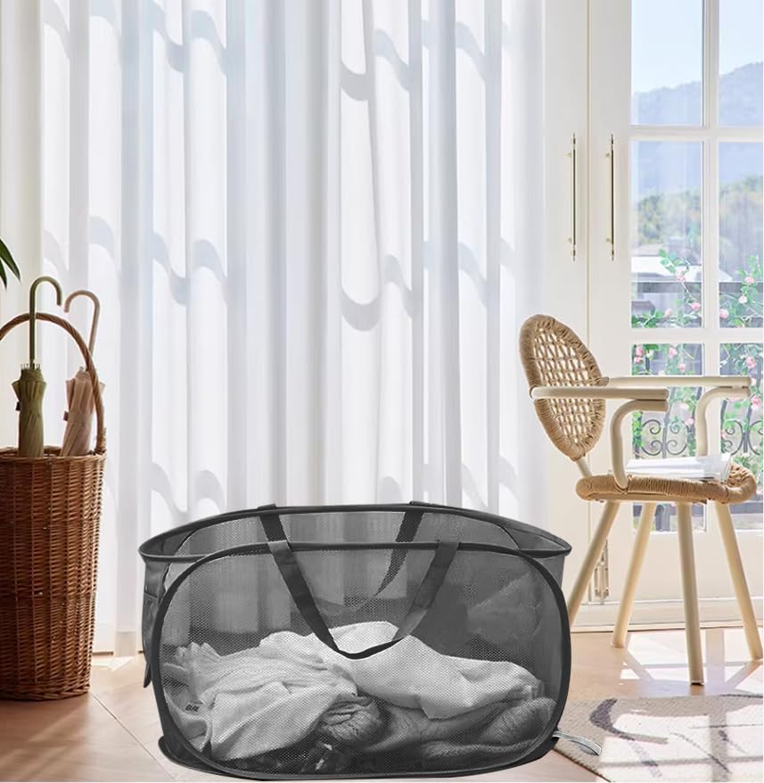 Cesta plegable para la ropa sucia, cesta de malla con asas fuertes, contenedor de almacenamiento horizontal para el hogar, dormitorios,