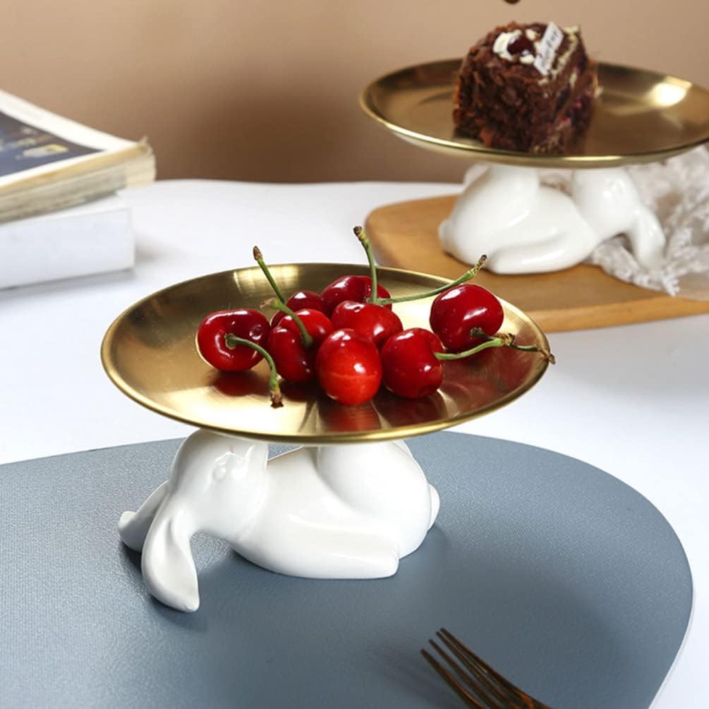 Operitacx Conejito Cupcake Stand Conejo Cerámica Postre Plato Cerámica Pastel Platos Postre Servidor de Alimentos Bandeja de Joyas Snack Plato de