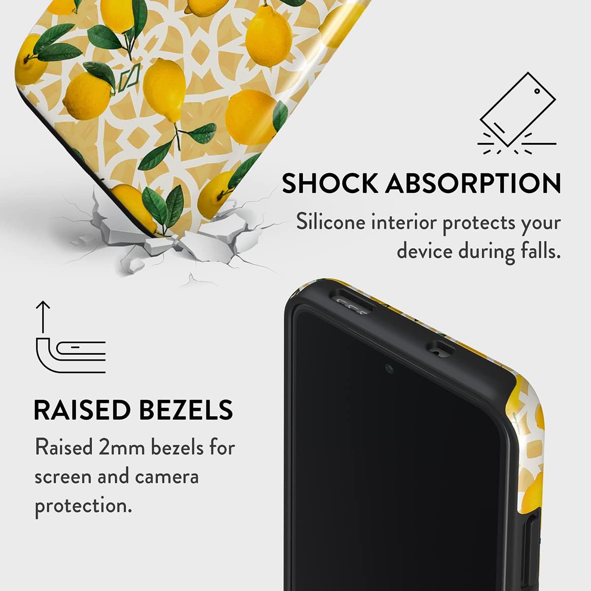 BURGA Phone Case Compatible with Xiaomi Redmi Note 10S – Hybrid 2-Layer Hard Shell + Silicone Protective Case -Lemon Pattern Vintage Fruits Citrus