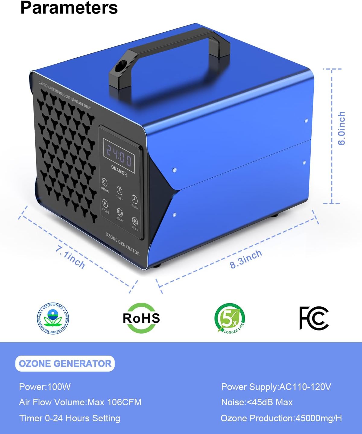 Generador digital de ozono eliminador de olores de 30000 mgh, eliminación de olores de máquina de ozono de alta capacidad, eliminador de olores de