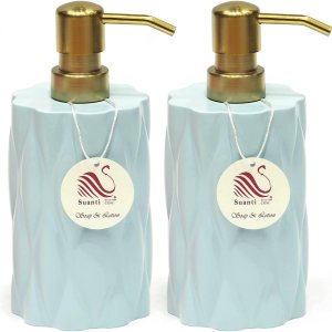 Juego de 2 dispensadores de jabón verde salvia para encimera de baño y fregadero de cocina, dispensador de jabón de manos decorativo con bomba Juego de 2 dispensadores de jabón verde salvia para encimera de baño y fregadero de cocina, dispensador de jabón de manos decorativo con bomba