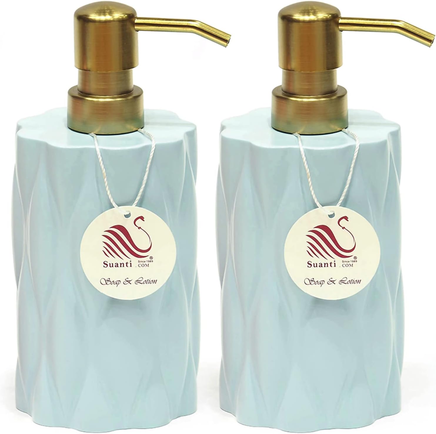 Juego de 2 dispensadores de jabón verde salvia para encimera de baño y fregadero de cocina, dispensador de jabón de manos decorativo con bomba
