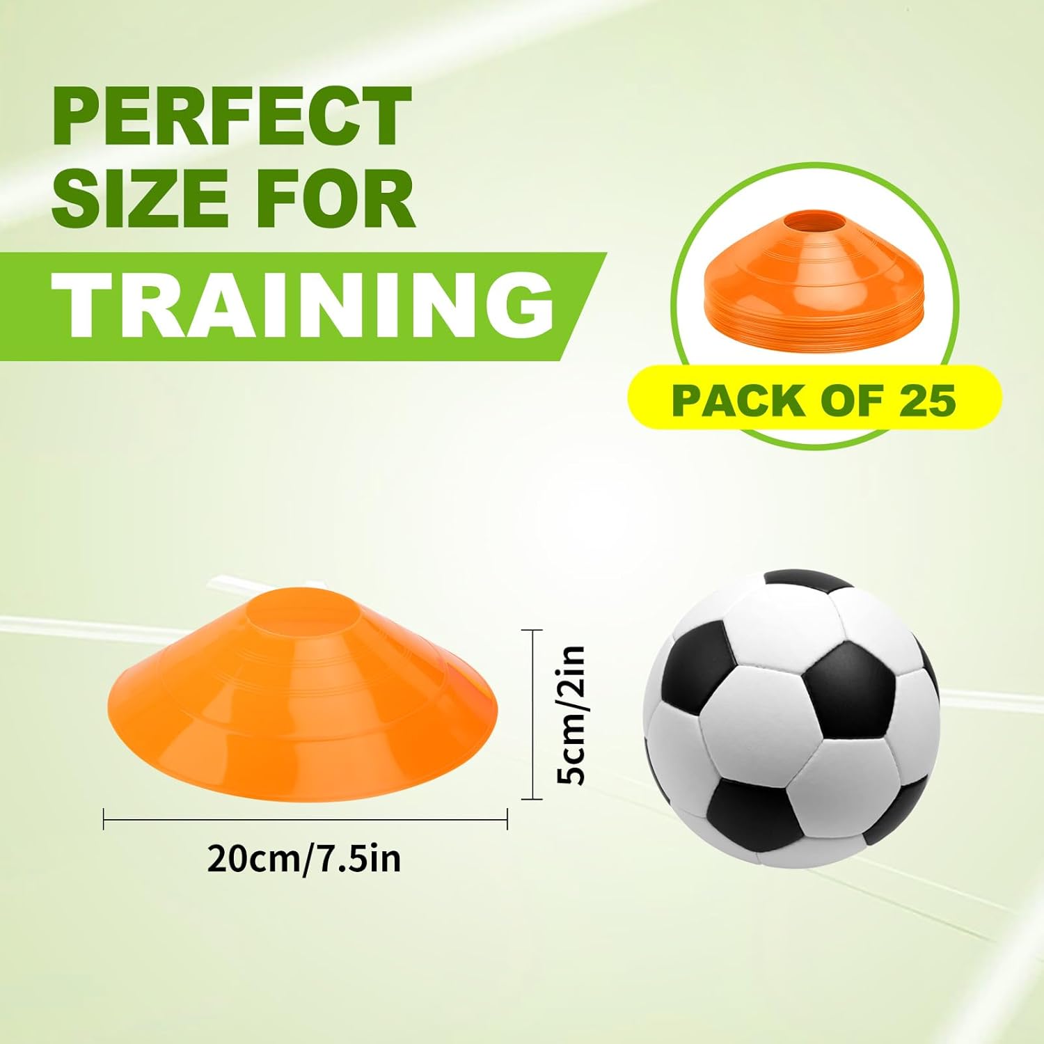 Juego de 25 conos de fútbol de agilidad con bolsa de transporte y para conos de fútbol para entrenamiento, fútbol, baloncesto, entrenamiento, conos