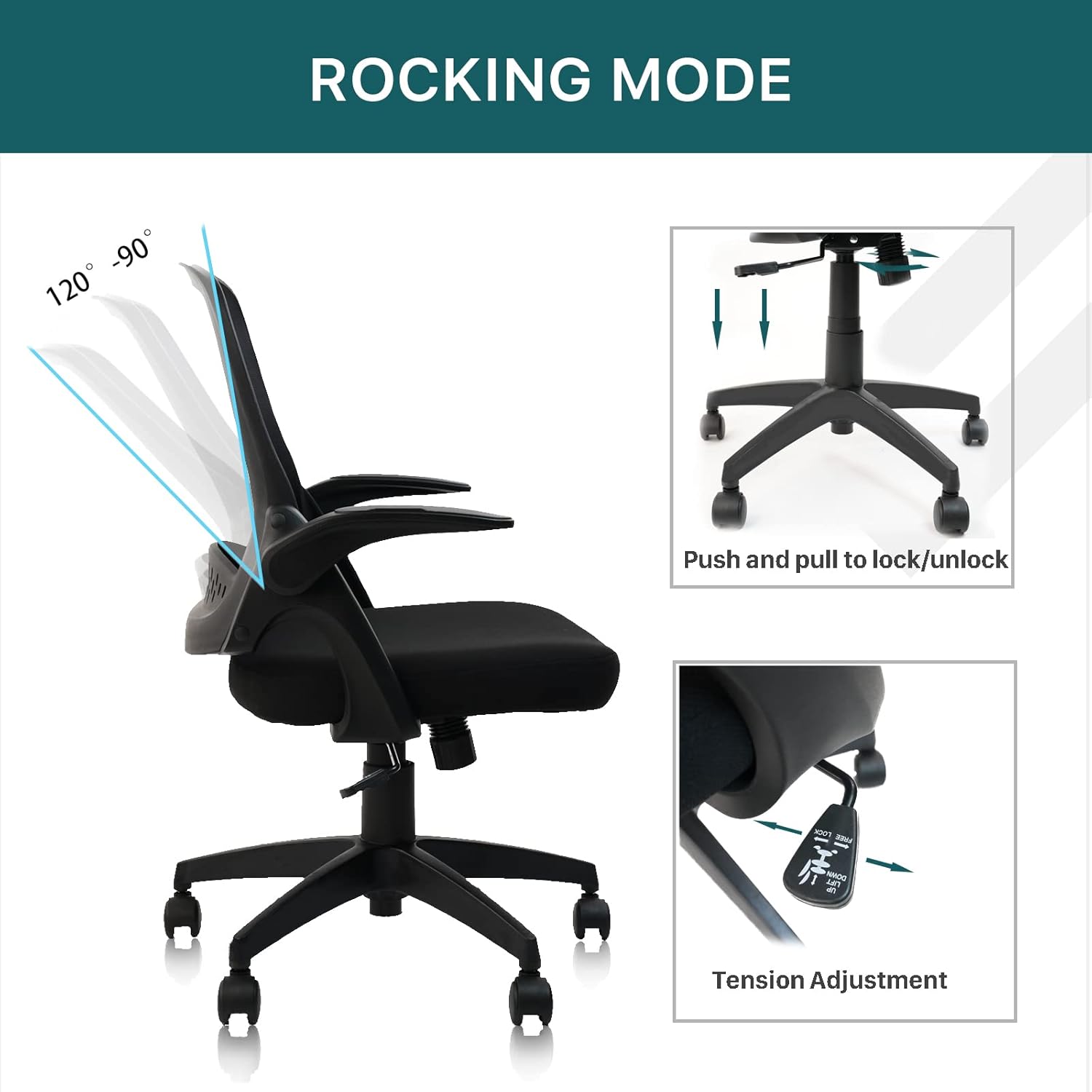 CLATINA Silla ergonómica de escritorio de malla rodante con soporte lumbar y reposabrazos abatibles, cómodas sillas de trabajo para computadora,