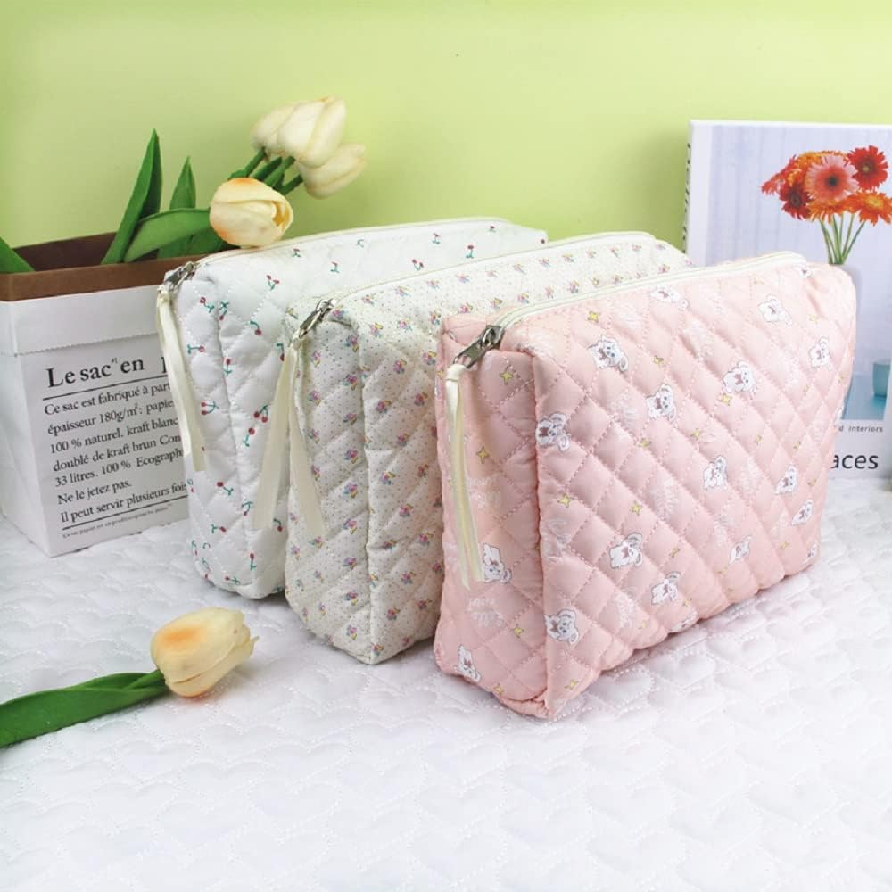 Bolsa de maquillaje de algodón, 2 piezas, bolsa de maquillaje acolchada, bolsa de maquillaje grande, organizador de cosméticos de viaje para