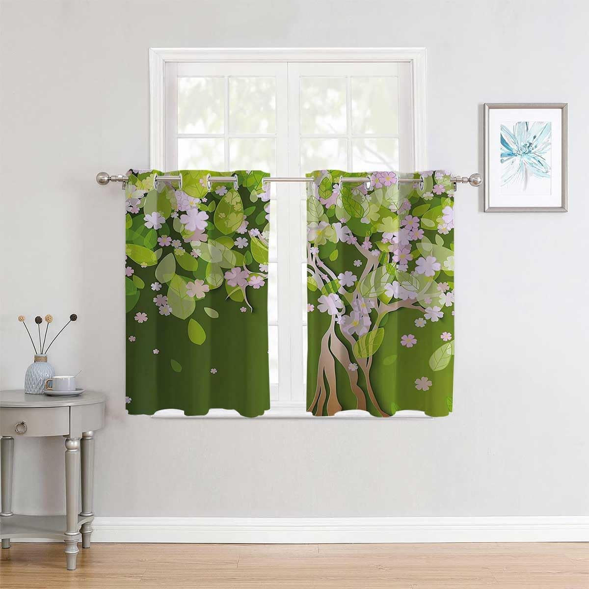 YANFENQI Cortinas para Habitacion – Cortinas para Habitacion con ojales florales, cortinas opacas cortas para puerta corrediza de vidrio, tela