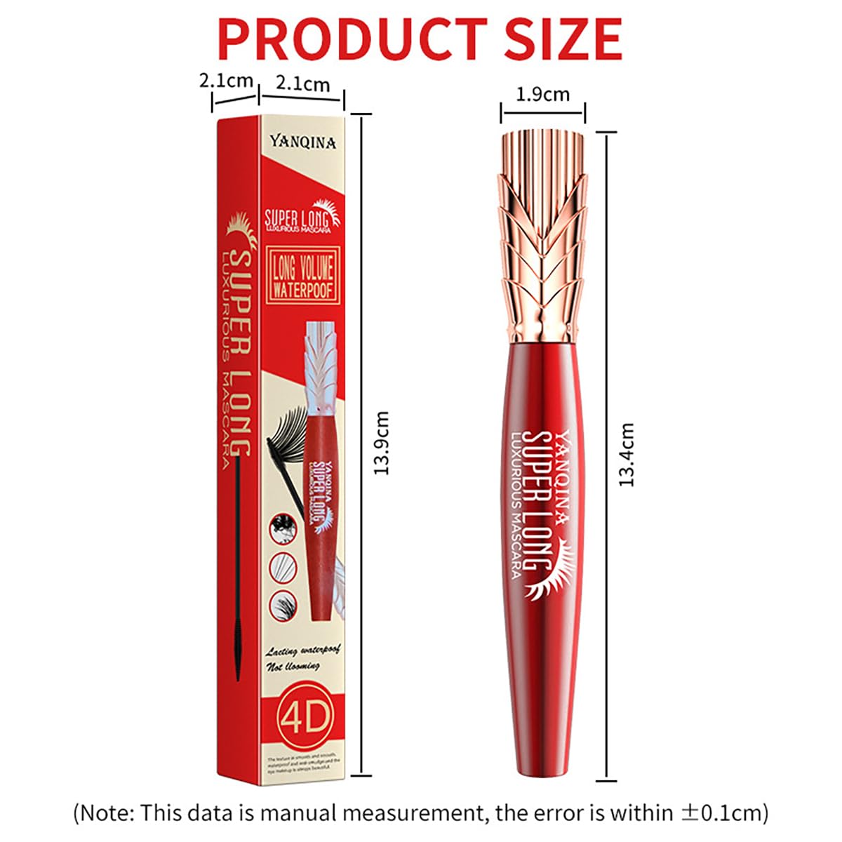 Yanqina – Máscara de pestañas súper larga, 4D, color negro, impermeable, de larga duración, a prueba de manchas, rizado, maquillaje de pestañas,