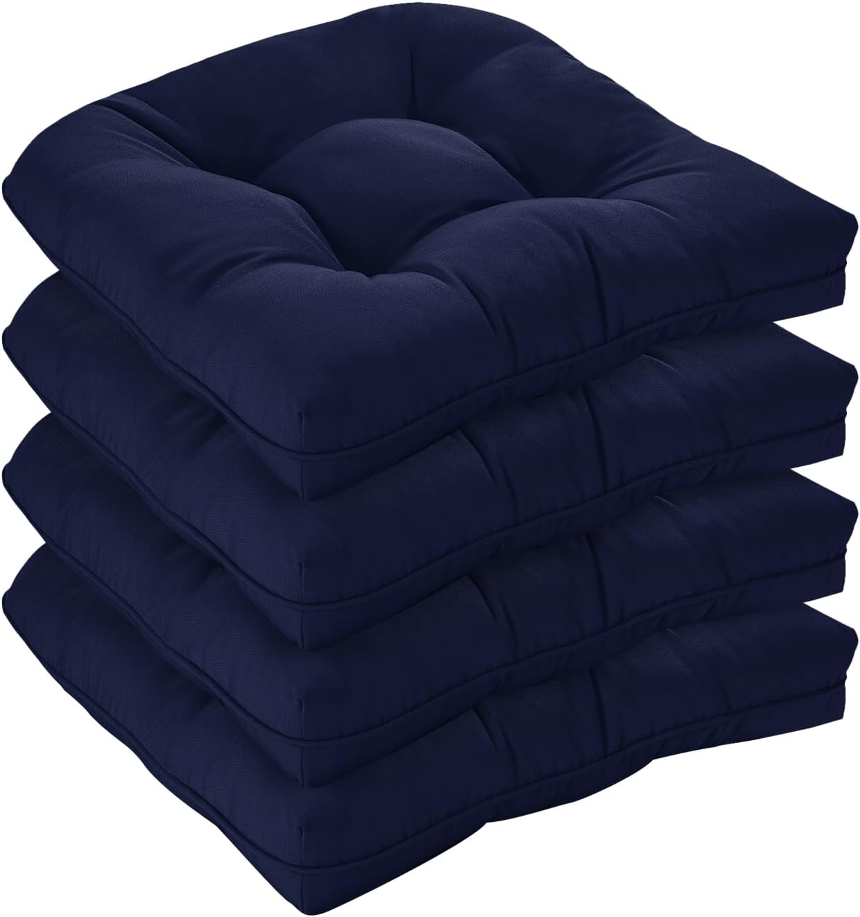 LOVTEX Juego de 4 cojines de asiento copetudos para interiores y exteriores para muebles de patio, 19 x 19 pulgadas, color azul marino, cojines para
