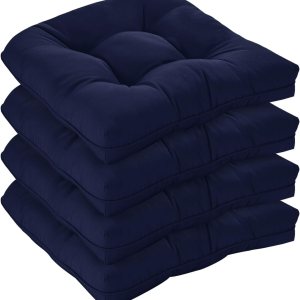 LOVTEX Juego de 4 cojines de asiento copetudos para interiores y exteriores para muebles de patio, 19 x 19 pulgadas, color azul marino, cojines para LOVTEX Juego de 4 cojines de asiento copetudos para interiores y exteriores para muebles de patio, 19 x 19 pulgadas, color azul marino, cojines para