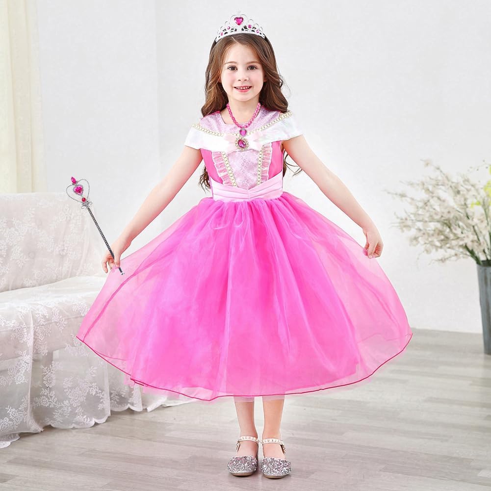 Disfraz de princesa Aurora, accesorios de disfraz para niñas, guantes de aurora, tiara, corona, collar, aretes, pulsera, anillo de princesa,