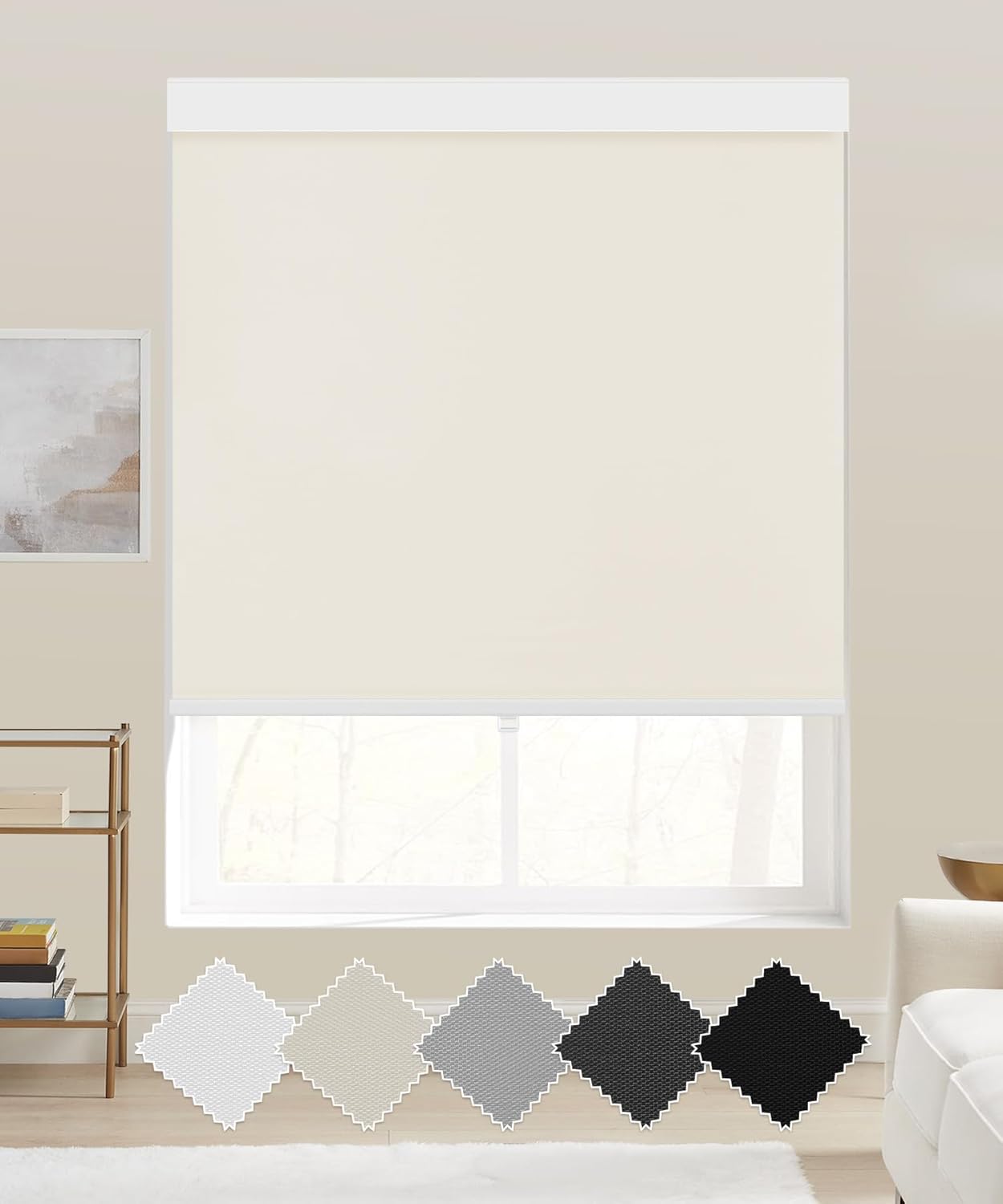 BlinDecor Persianas enrollables 100 % opacas para ventanas, sin cordón, con protección UV, persianas de puerta para hogar, beige, 27 x 72 pulgadas