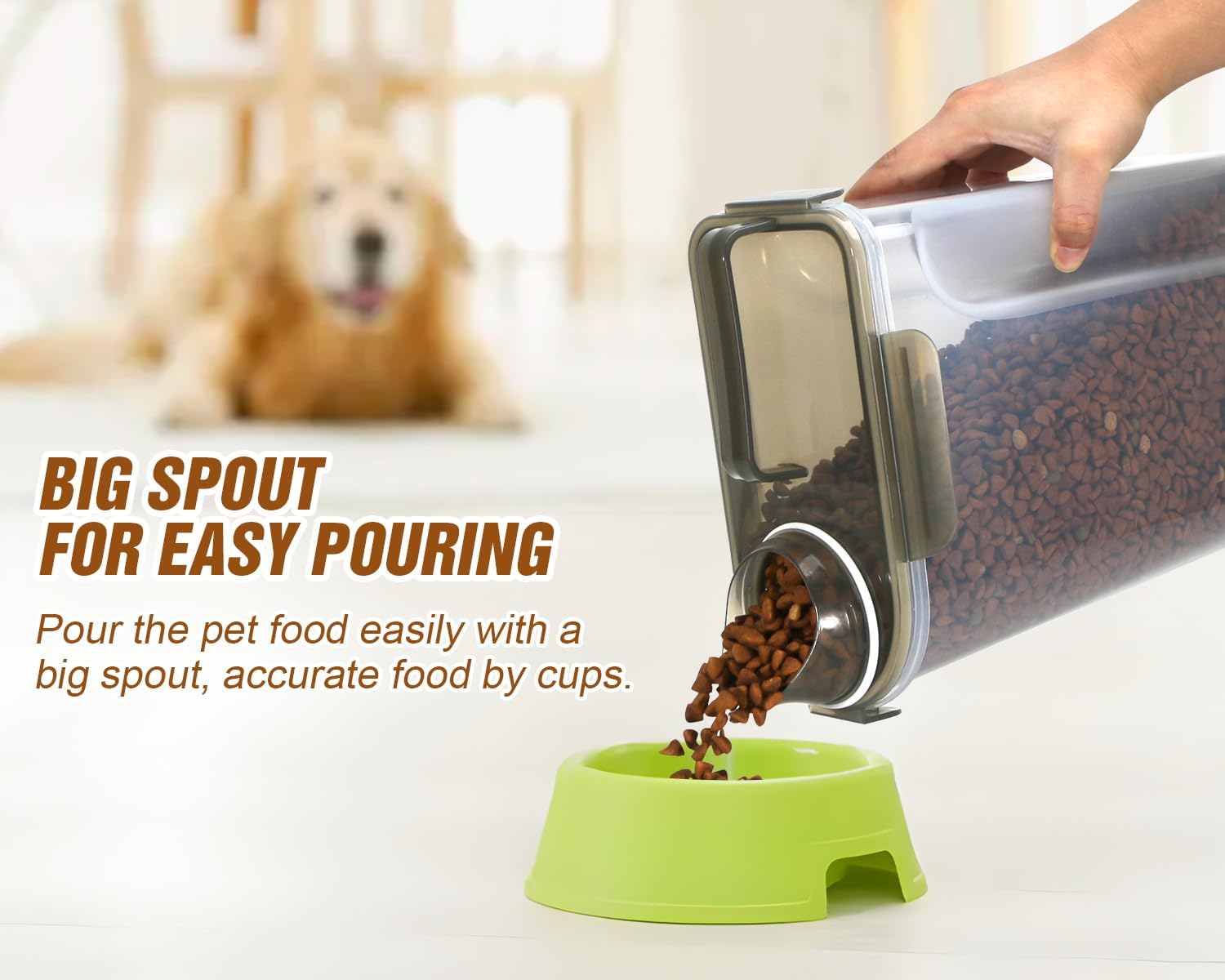 TBMax Contenedor de almacenamiento de comida para perros, contenedor hermético grande de comida para gatos con boquilla y taza más grande,
