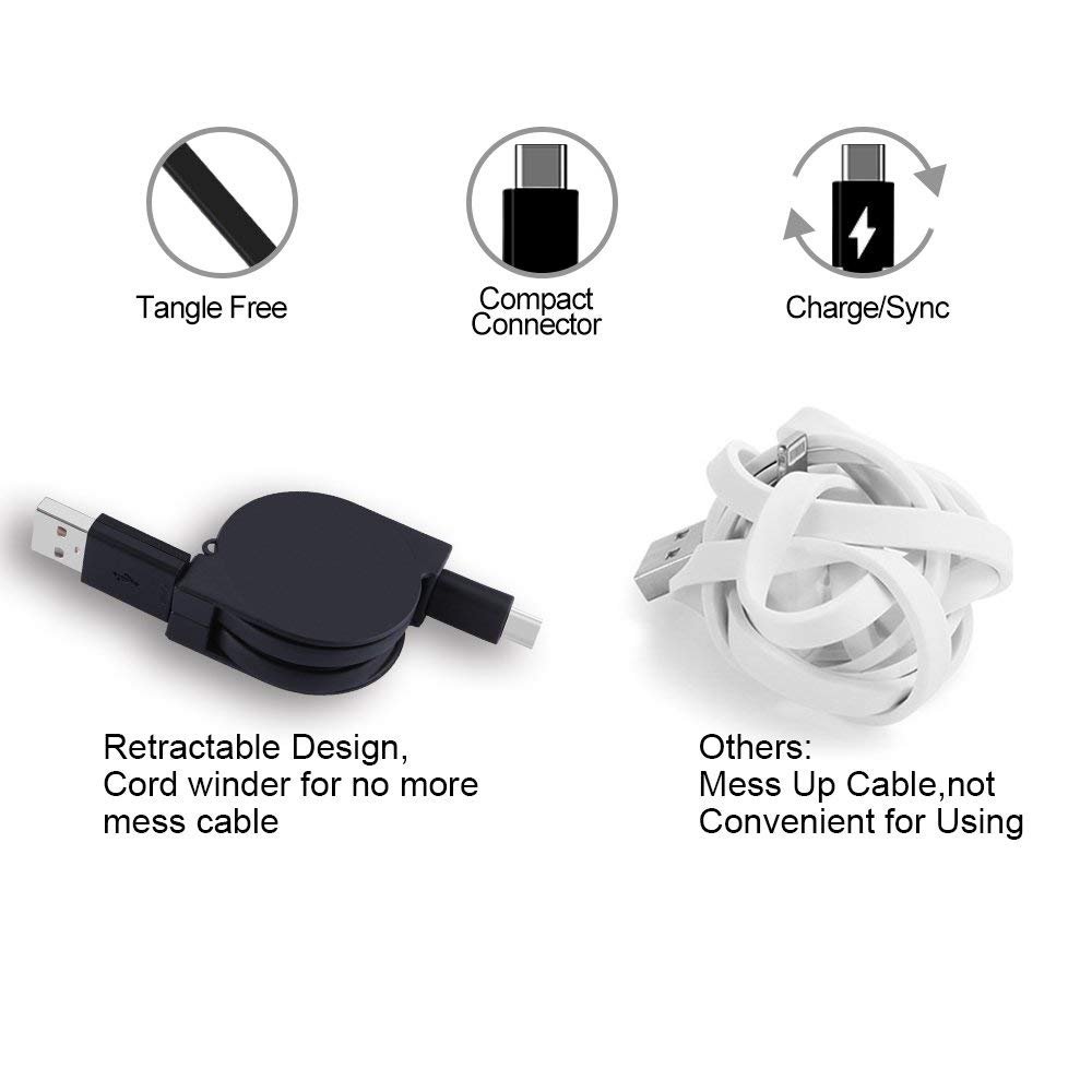 Cable USB retráctil tipo C tipo C cargador USB C a USB A Cable de carga de sincronización de datos Note 8 Cargador para Samsung Galaxy Note 9, S22