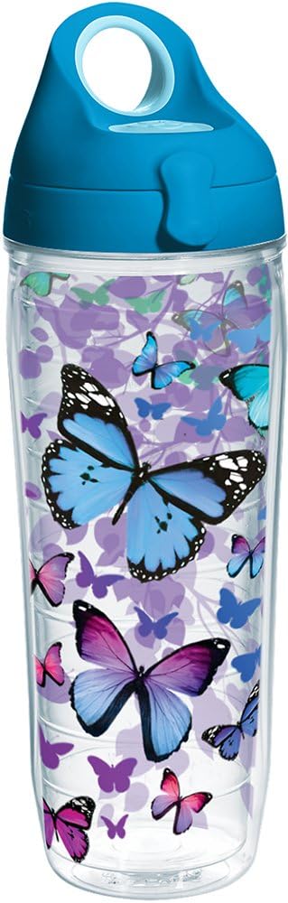 Tervis 1231948 – Vaso de mariposa infinita azul con envoltura y tapa turquesa, botella de agua de 24 onzas, transparente