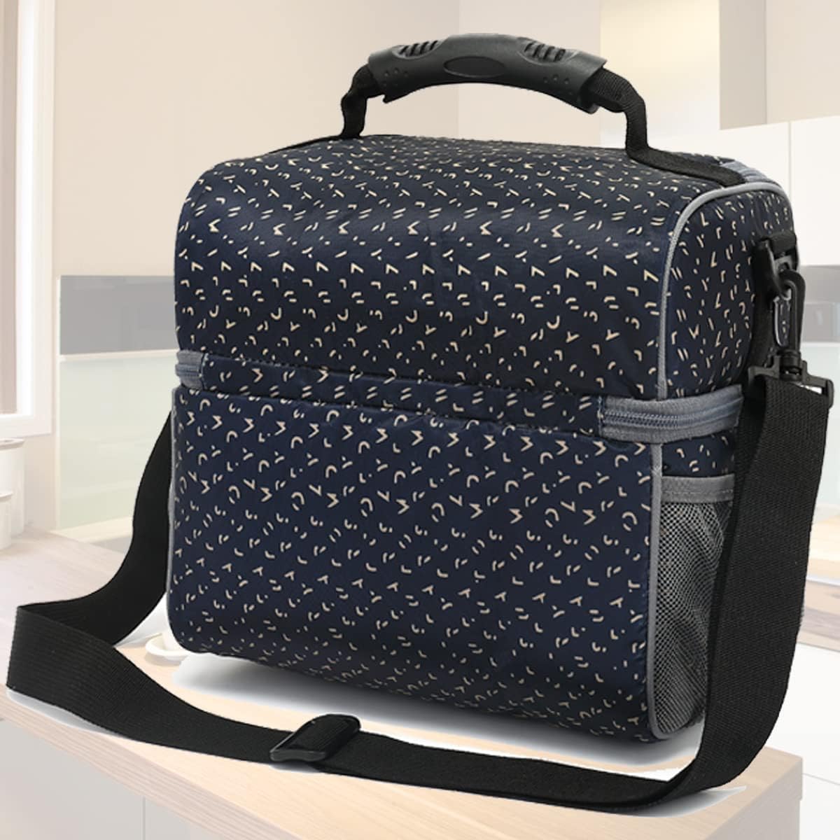 FlowFly Lonchera térmica de doble capa para adultos, bolsa grande para hombres y mujeres, con correa ajustable, bolsillo frontal y bolsillos