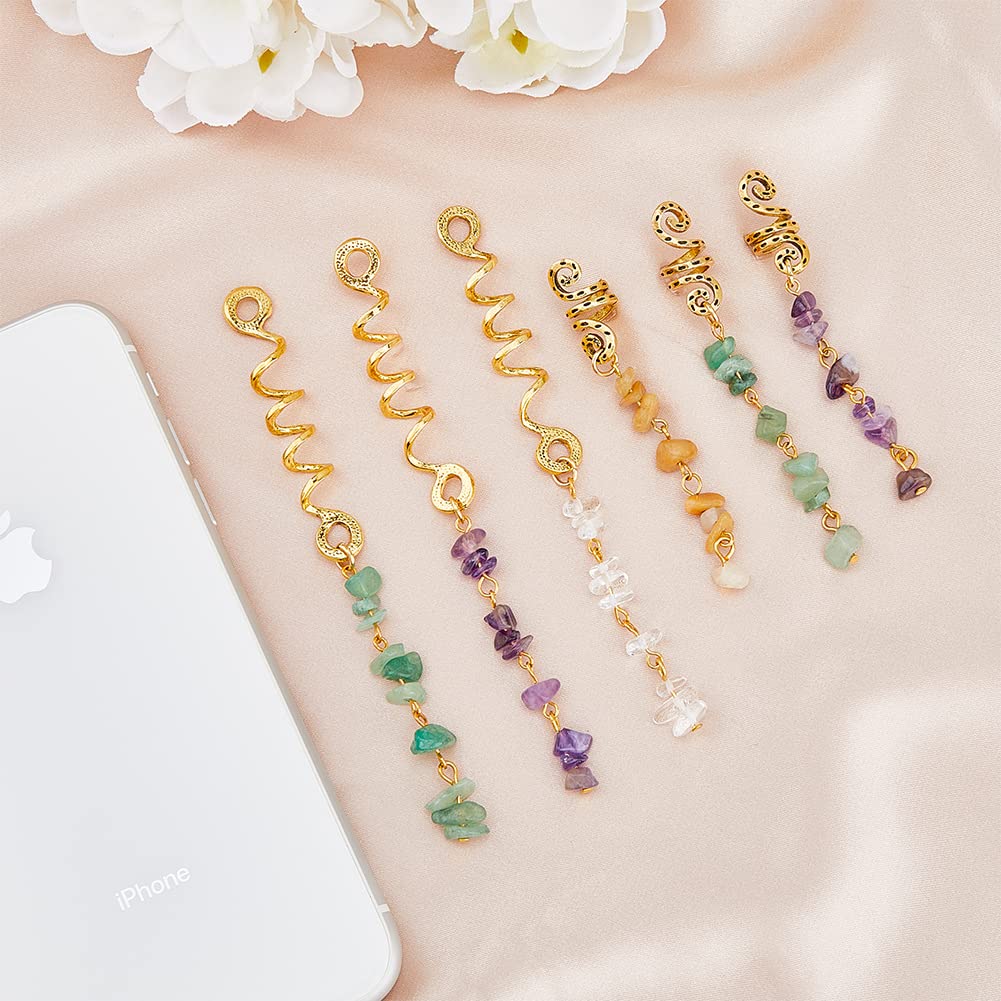 SUPERFINDINGS Pinza para el cabello, 14 piezas de 7 colores trenzas, joyería para el cabello con colgante de piedra natural, joyería de cristal en